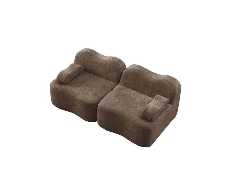  Canapé modulable 2 places, canapé de sol sans structure en forme de vague pour salon, assise profonde en velours doux sans montage l192 cm, marron  - Conforama A