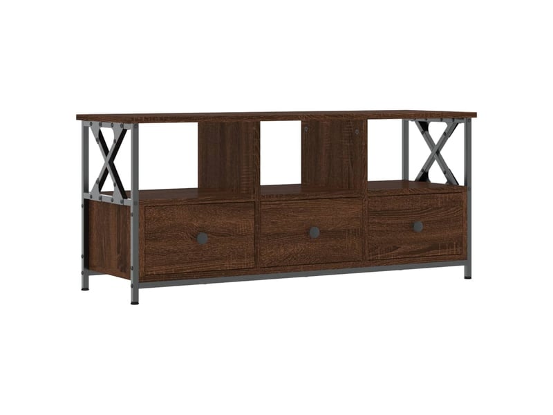  Meuble tv - banc tv - meuble de rangement chêne marron 102x33x45 cm bois d'ingénierie et fer  - Conforama A