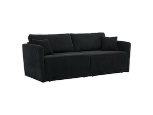 Canapé convertible avec couchage - accoudoirs en bois, velours côtelé noir, 182 × 88 × 84 cm