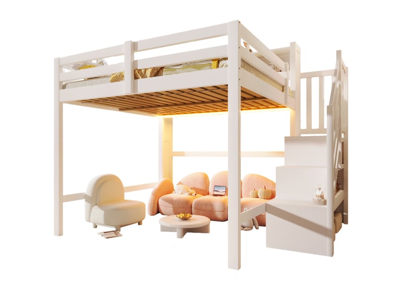  Lit mezzanine enfant 140 x 200 cm blanc avec éclairage led et rangements  - Conforama A