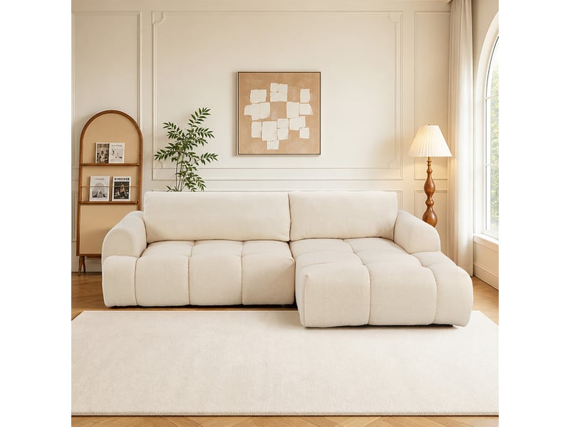  Canapé nuage convertible 4 places en tissu bouclette beige palms  - Conforama D