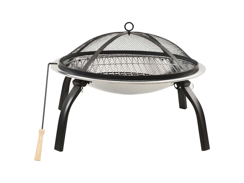 Foyer et barbecue avec tisonnier 2 en 1 56x56x49 cm inox - Conforama A