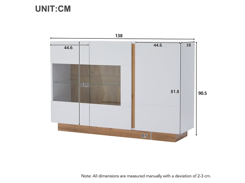  Buffet avec 3 portes et éclairage led pour salon en panneaux de particules 138×38,5×90,5 cm blanc  - Conforama E