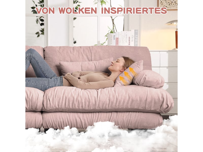  Canapé modulable en u avec ottomane en tissu rose  - Conforama D