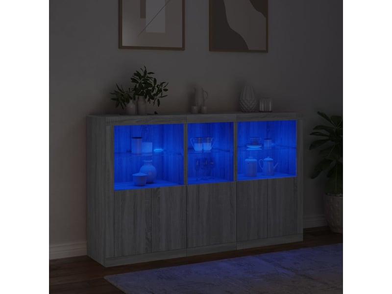  Buffet - bahut - meuble de rangement avec lumières led sonoma gris 162x37x100 cm  - Conforama E