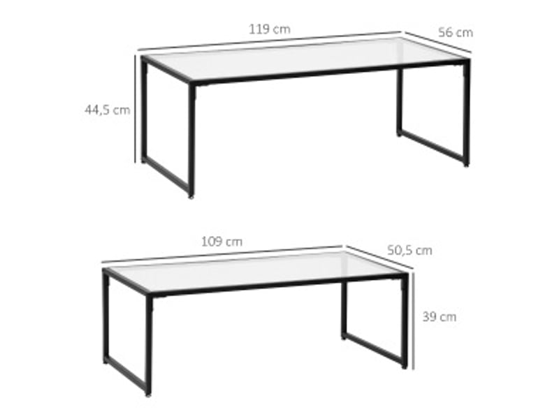 Tables basses gigognes 2 pièces avec plateaux en verre trempé et piétements réglables en acier noir pour salon - Conforama C