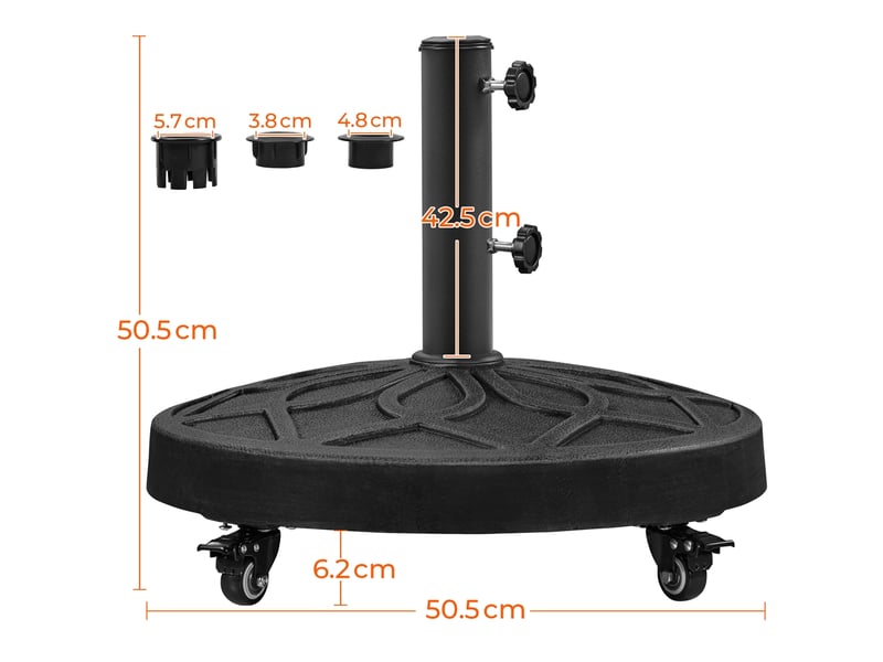 Pied de parasol rond de 21 kg pour extérieur avec roulettes noir  - Conforama D