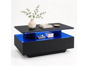 Table basse rectangulaire, meuble de rangement avec led, noir mat
