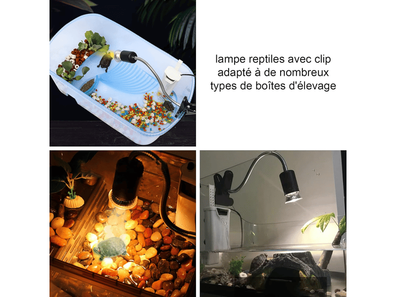  Kit de lampe chauffante pour reptiles uva uvb – ampoules de 25 w et 50 w – rotation de 360°, idéal pour les tortues, les lézards  - Conforama E