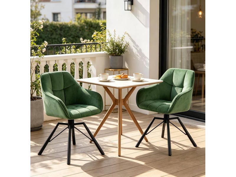  Chaise de salle à manger 57x50x82,5cm, cadre en métal, finition vert foncé, rotation 360°, avec accoudoirs, lot de 2  - Conforama D