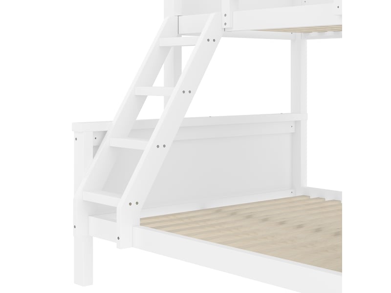 Lit superposé enfant avec bureau et bibliothèque, 90 x 200 et 140 x 200 cm, 3 tiroirs, pin massif et mdf blancs - Conforama W