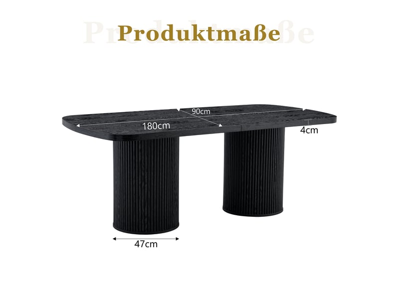  Table à manger ovale 6 à 8 places à double piètement cannelé - lpospi - mdf finition bois noir  - Conforama D