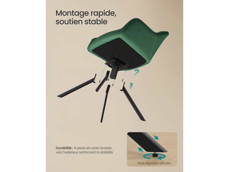  Chaise de salle à manger pivotante design moderne 58 x 60 x 81,5 cm confort rembourré en velours noir d'encre 12_0012469  - Conforama C