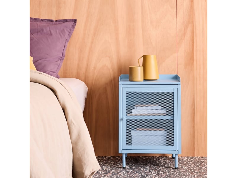  Table de chevet industrielle métal 1 porte grillagée bleu clair - ohio  - Conforama B