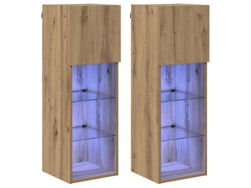 Lot de 2 meuble tv mural, meuble tv suspendu chêne artisanal bois d'ingénierie shl57514  - Conforama A