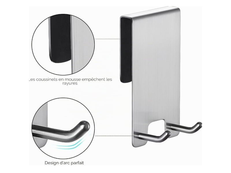  2 pièces crochet douche mural, porte serviette sans perçage, pour cabine de douche 6-12 mm d'épaisseur, acier inoxydable brossé  - Conforama E