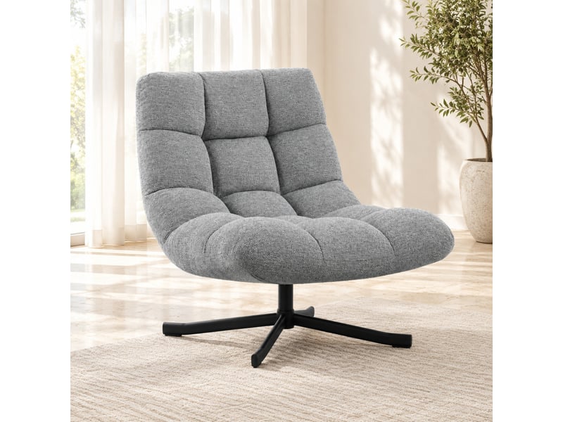 Fauteuil pivotant sans accoudoirs à assise large, rotation 360°, tissu polyester aspect chenille gris - Conforama C