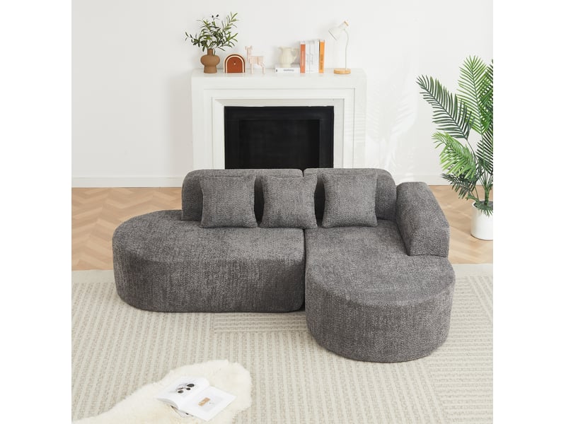  Canapé d'angle modenvie 3 places avec méridienne droite 222 x 157 x 73 cm en chenille gris anthracite  - Conforama E