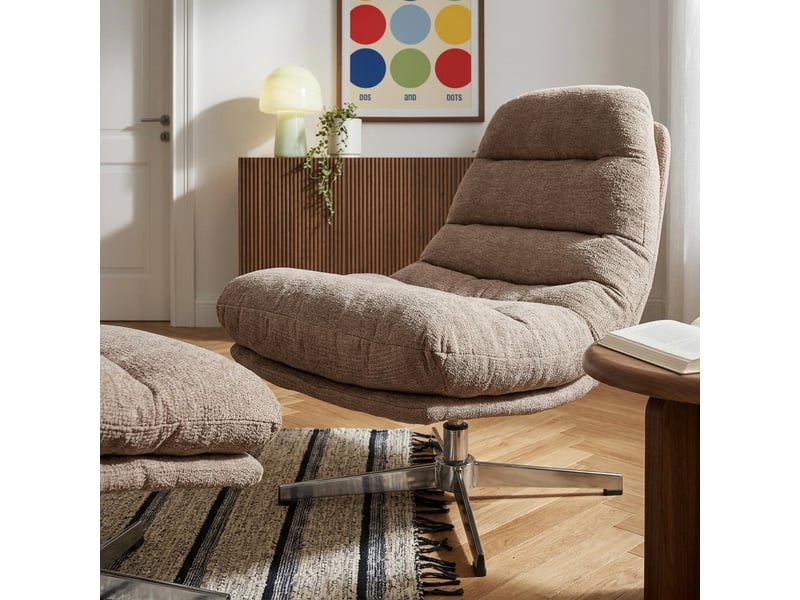 Fauteuil rotatif themis 1 place + repose-pieds tissu marron  - Conforama D