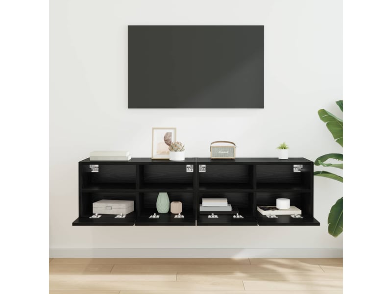  Lot de 2 meuble tv mural, meuble tv suspendu chêne noir bois d'ingénierie shl29573  - Conforama D