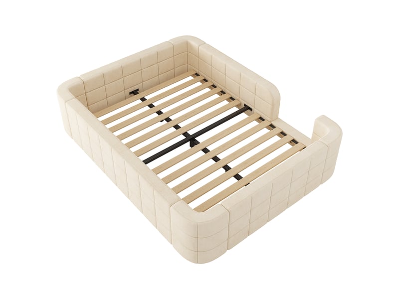  Lit enfant en chenille beige 140 × 190 cm avec cadre enveloppant Fay Lum - Conforama W