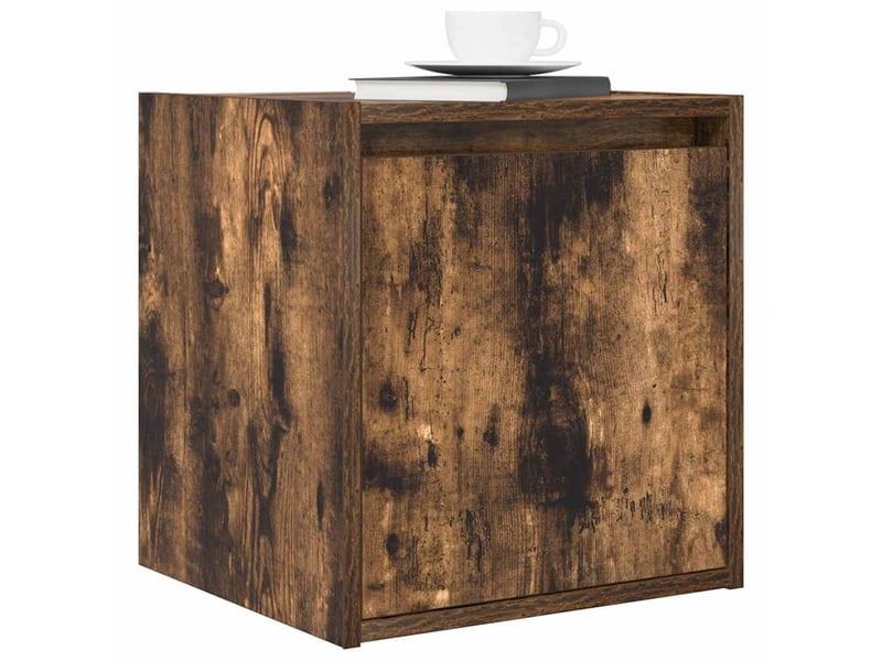  Lot de 2 tables de chevet - cabinet de chevet - table de nuit murales chêne fumé 38x34x40 cm  - Conforama C