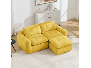 Canapé d'angle modulable 2 places modenvie avec ottoman, design matelassé, revêtement en chenille jaune, 194 x 160 x 68 cm