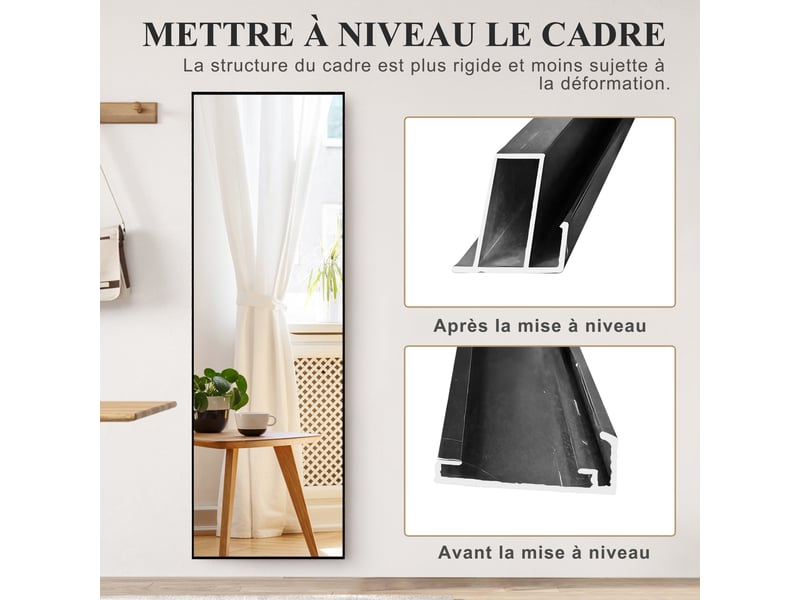  Miroir sur pied 164 x 54cm–miroir carré sur pied-cadre en alliage d’aluminium,idéal pour chambre,dressing,salon–design moderne,noir  - Conforama E