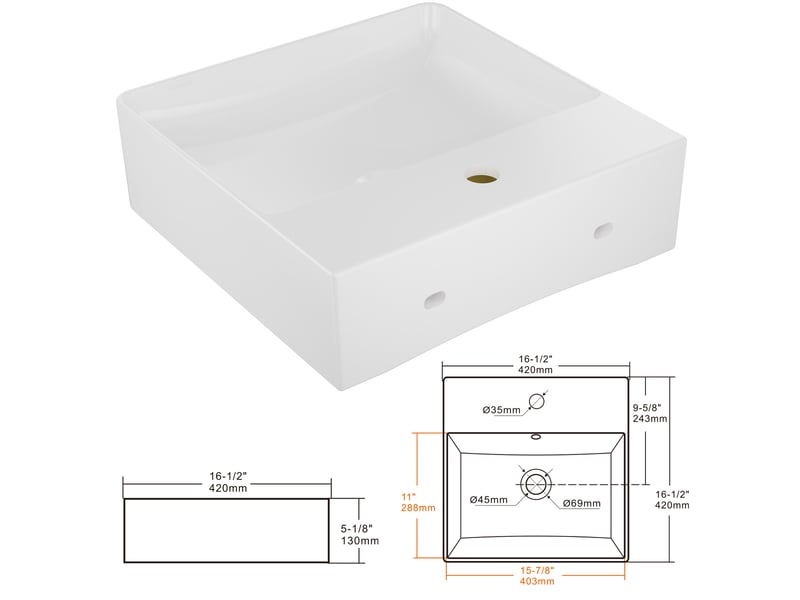  Cecipa max lavabo 42 x 42 cm - céramique - rectangulaire - avec bonde pop-up - avec espace de pose - pour pose sur plan et fixation murale - blanc  - Conforama E