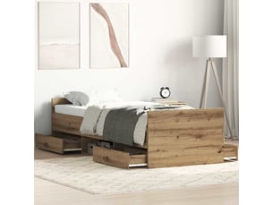 Lit adulte, lit simple, cadre de lit chêne artisanal 193x78x50cm bois d'ingénierie cf5674