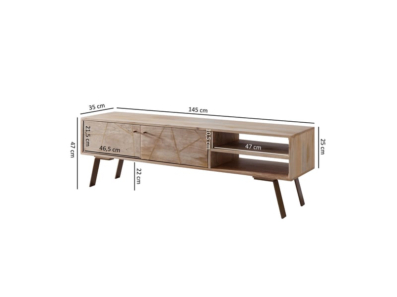  Meuble tv 2 portes 145x35x47 cm en bois de manguier naturel  - Conforama E