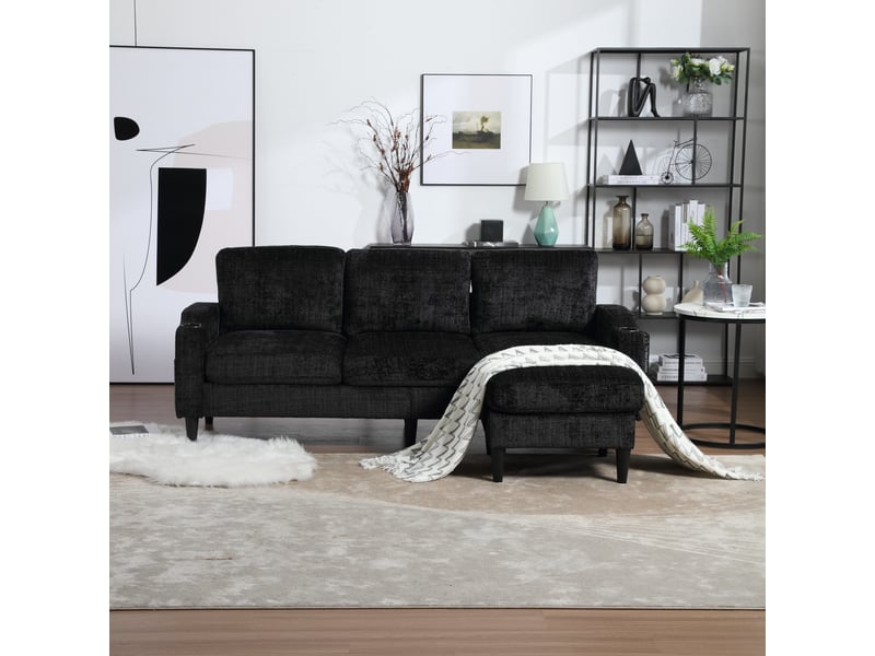  Canapé d'angle réversible fixe 4 places tissu noir canapé d'angle noir - Conforama D
