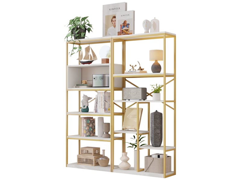 Bibliothèque 160 x 29,5 x 180 cm – blanc et doré – rangement ouvert, renfort arrière croisé - Conforama A