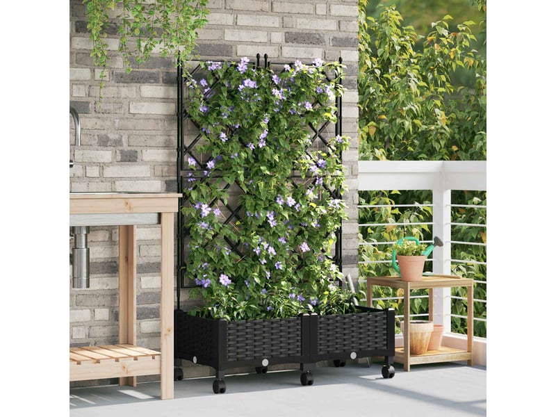 Jardinière - bac de jardin avec treillis et roues 2 pcs noir pp - Conforama B
