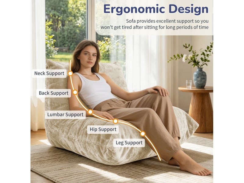  Fauteuil poire tcqpz 90 x 100 x 80 cm en chenille beige à garnissage en mousse  - Conforama E