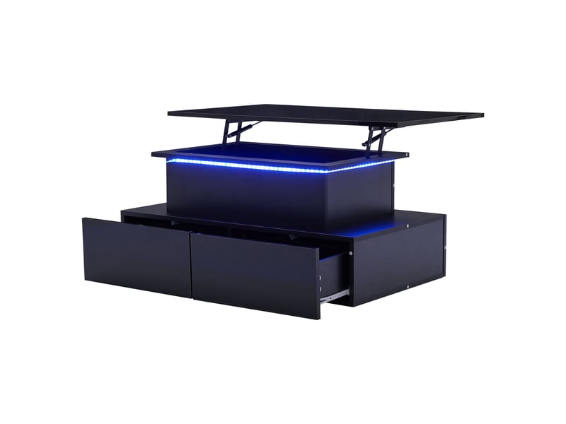  Table basse moderne noire laquée avec éclairage led et 4 tiroirs - table d'appoint élégante 90 x 55 x 41 cm avec espace de rangement jusqu'à 30 kg  - Conforama D