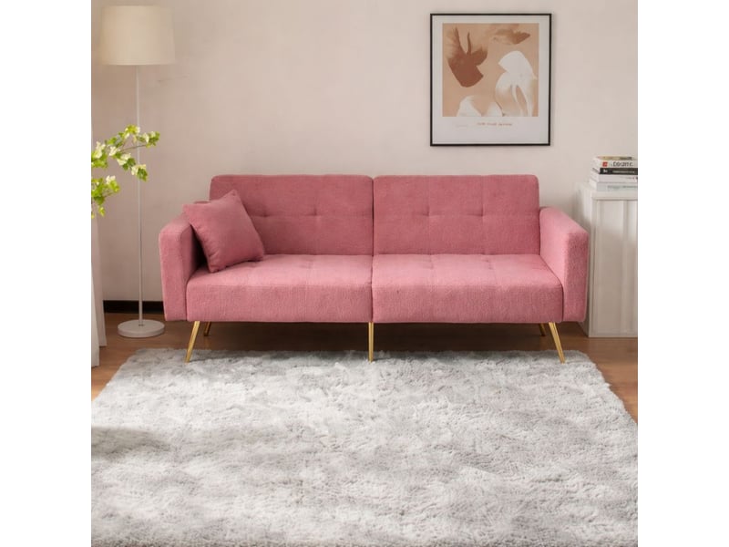 Canapé-lit à inclinaison réglable, pieds dorés, avec coussins et poches de rangement latérales - Conforama B
