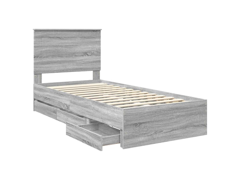  Lit simple- lit adulte -  cadre de lit gris sonoma 100 x 200 cm bois ingénierie  - Conforama D