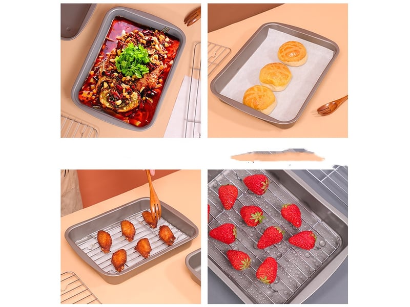  Petit plat four antiadhésif avec grille four 29 x 21.5 cm noir  - Conforama D