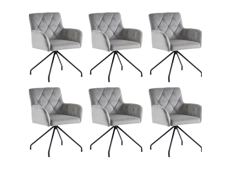  Lot de 6 chaises de salle à manger en velours gris clair avec accoudoirs  - Conforama A