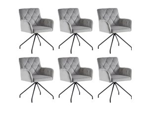 Lot de 6 chaises de salle à manger en velours gris clair avec accoudoirs