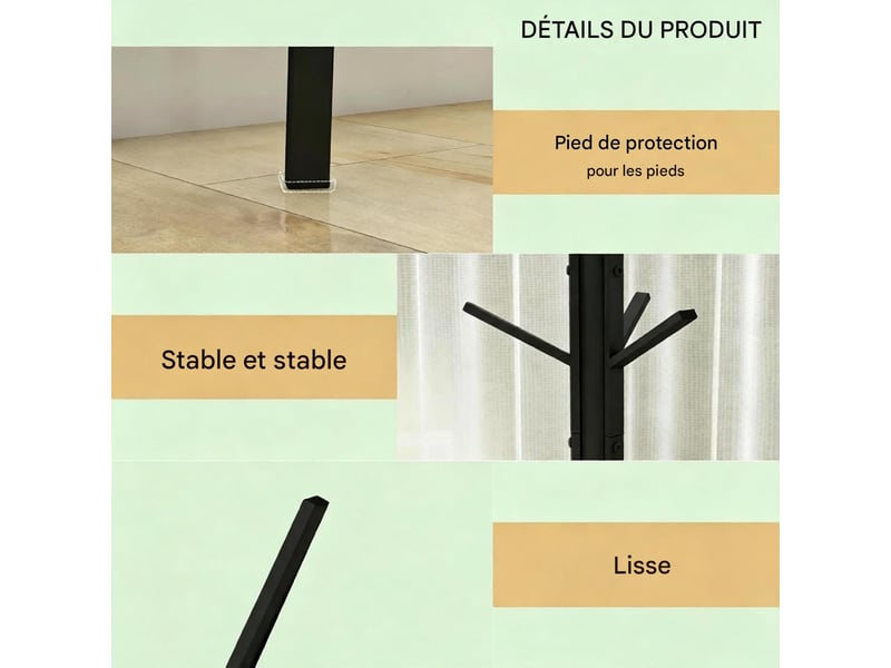  Porte-manteau sur pied 9 crochets et 1 étagère métal et mdf noir 45 x 45 x 180 cm T5828P566477 - Conforama E