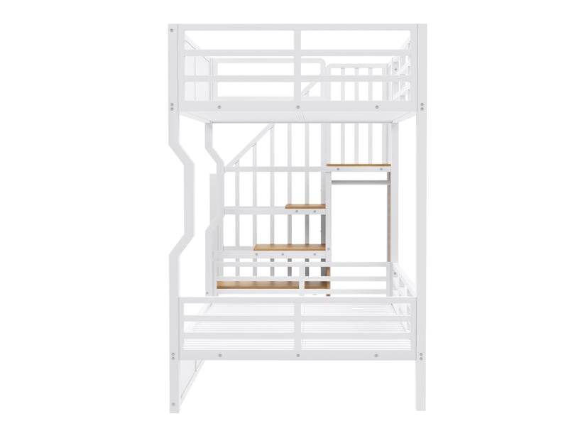  Lit superposé,90x200 cm,avec led, rangements et placard,métal,blanc  - Conforama E