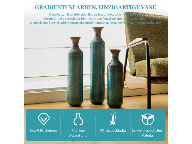  Vase décorative en métal faite main, hauteurs 526272 cm – bleu vert patiné – plantes sèches, non étanche  - Conforama D