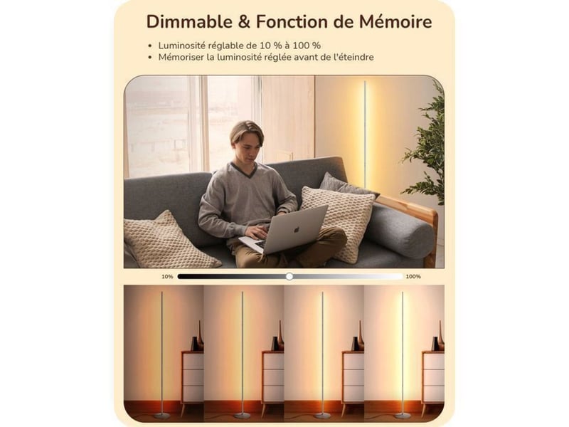  Lampadaire led 2 pieces dimmable 3000k avec interrupteur au pied 146 cm argent 370618_AAAYE92635_6_DROPFR - Conforama B