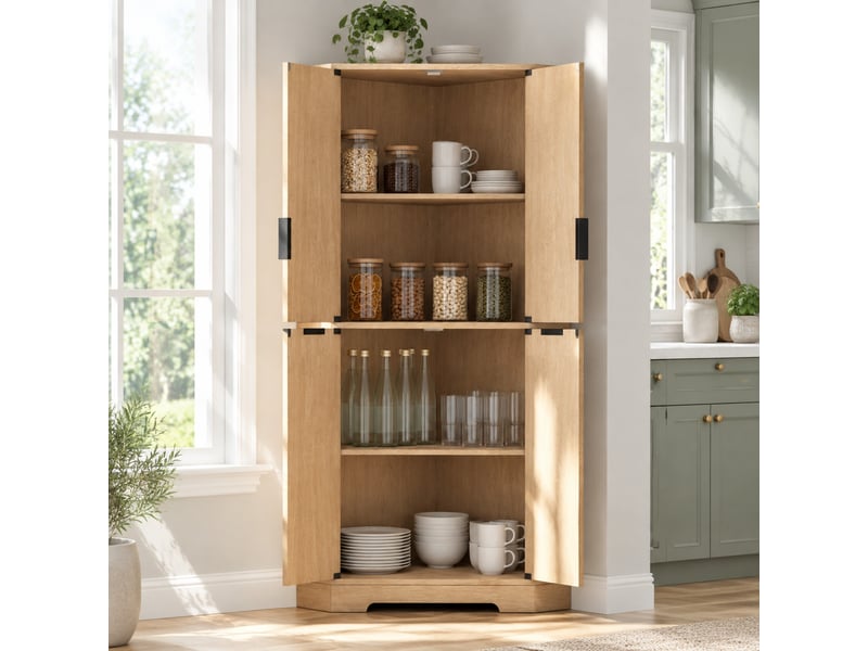  Meuble d'angle de rangement avec 4 portes et étagères réglables pour cuisine et séjour en mdf 60×60×172 cm naturel  - Conforama C
