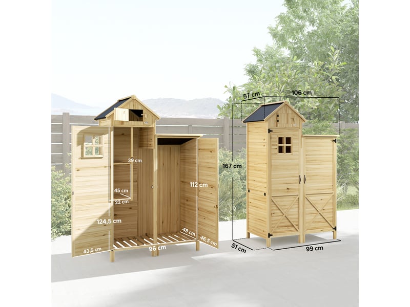  Armoire de jardin en bois avec toit en asphalte naturel 106 x 57 x 167 cm  - Conforama C