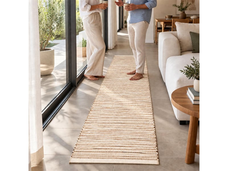  The white stone tapis kilim artisanal en coton 55x230 cm ivoire | style berbère traditionnel, tissage plat, uni | 100% coton, lavable en machine  - Conforama E