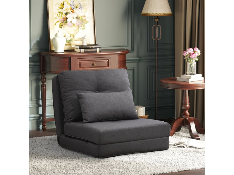  Fauteuil de sol convertible 1 place en tissu gris foncé, dossier réglable 5 positions et 2 coussins inclus  - Conforama B
