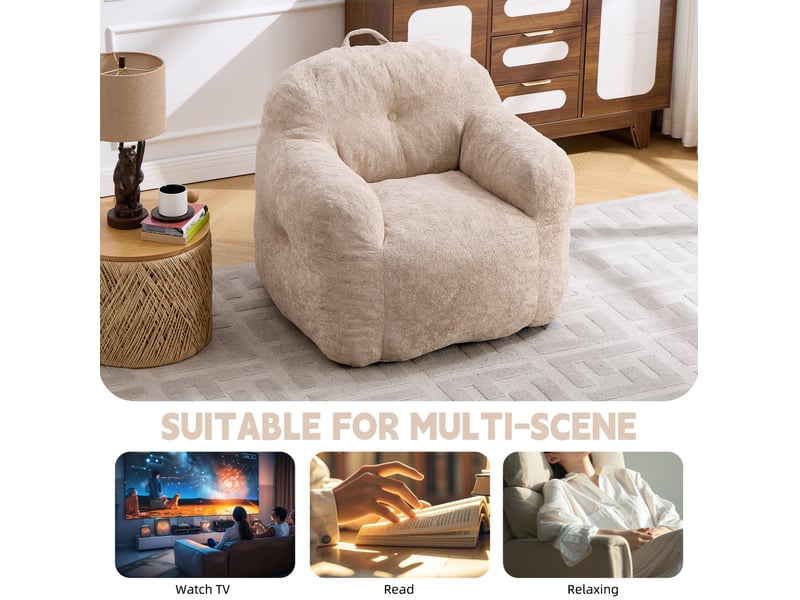  Fauteuil poire 95x95x79 cm – beige – mousse déchiquetée, accoudoirs enveloppants et dossier ergonomique  - Conforama E